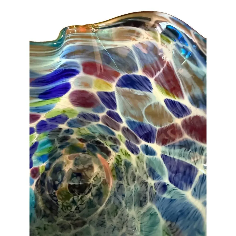 Glass Eye Studio Wave Bowl Bluebonnet Ruffled Hand Blown Art Glass Spatter 6
